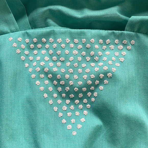 Vintage refashioned Aqua sun dress with White details - Picture 5 of 5